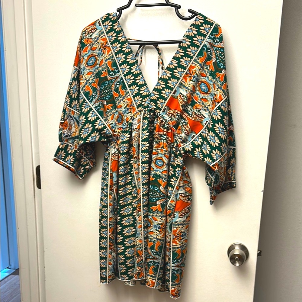 Floral Green and Orange Dress